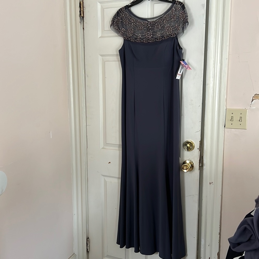 R & M Richards Gray Evening Gown Dress Mother of the Groom Wedding